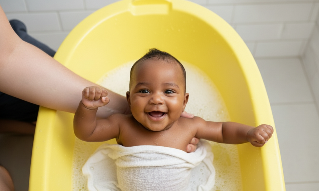 Holding baby in Bath